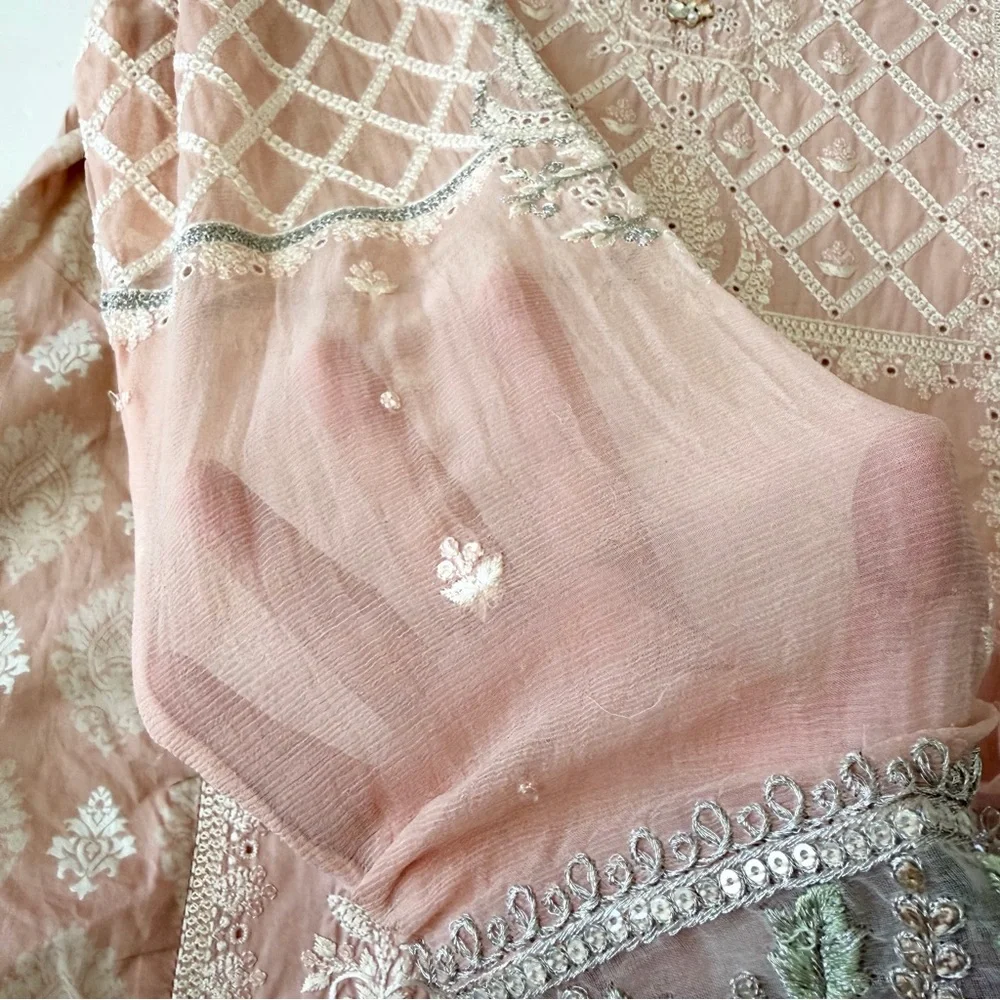 Maria.B Pakistanis Embroidered Beaded Dress Pink Peach Dress Size M - Picture 6 of 8